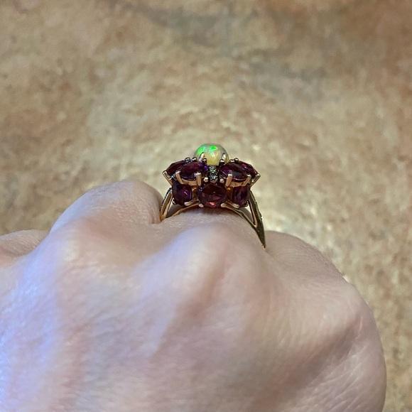 LeVian 14K Rose Gold Opal Rhodolite Garnet Chocolate Diamond Ring STUNNING‼️ - Picture 8 of 15